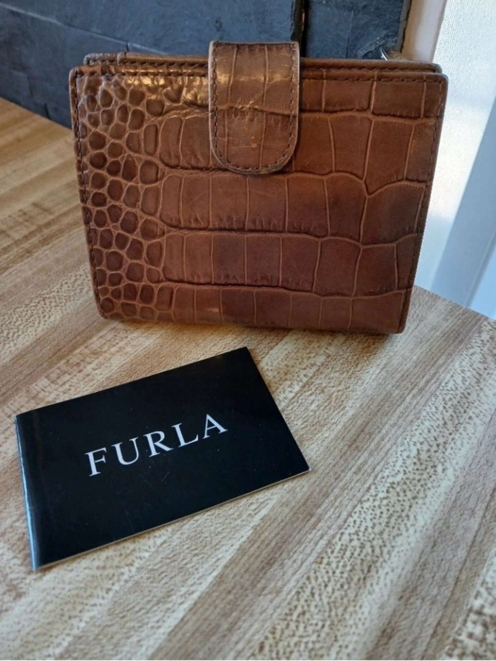 Furla EUC Brown Croc-Embossed Bifold Wallet